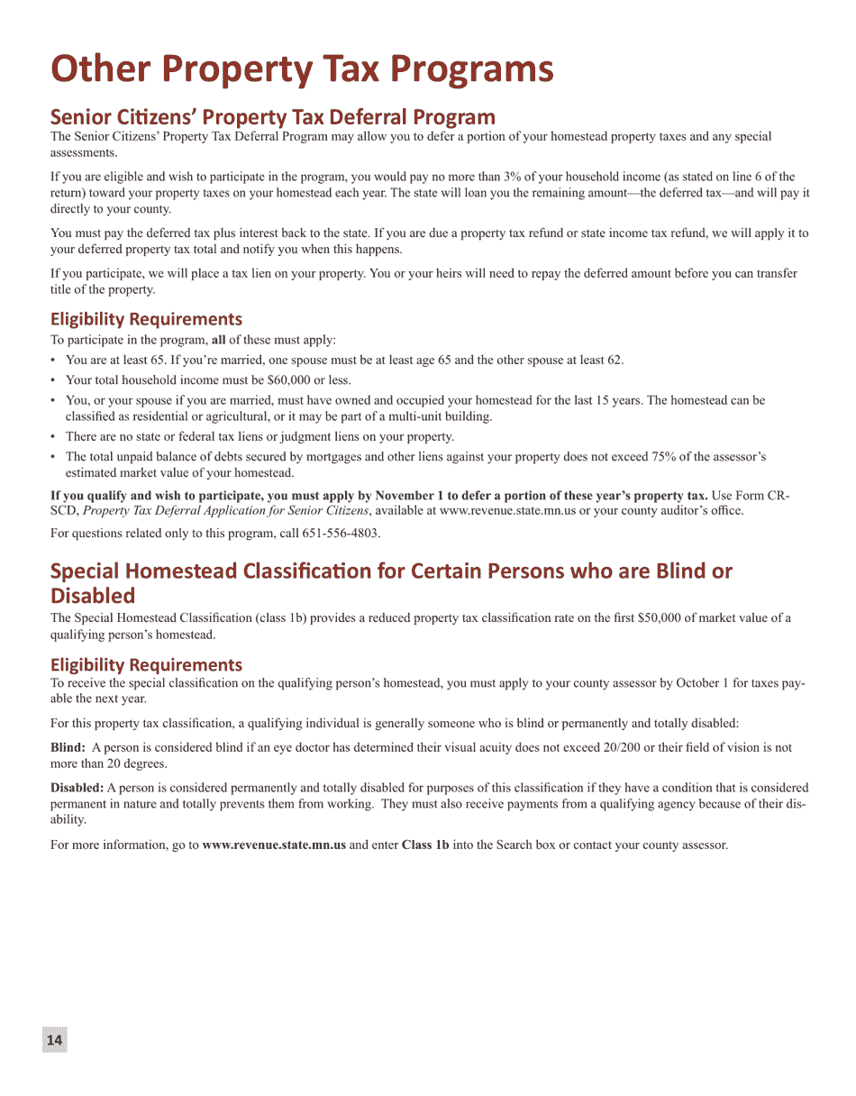 Instructions for Form M1PR Homestead Credit Refund (For Homeowners) and Renters Property Tax Refund - Minnesota, Page 14