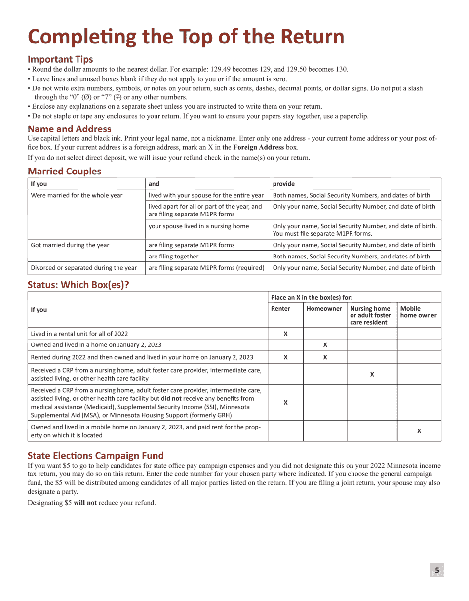 Instructions for Form M1PR Homestead Credit Refund (For Homeowners) and Renters Property Tax Refund - Minnesota, Page 5
