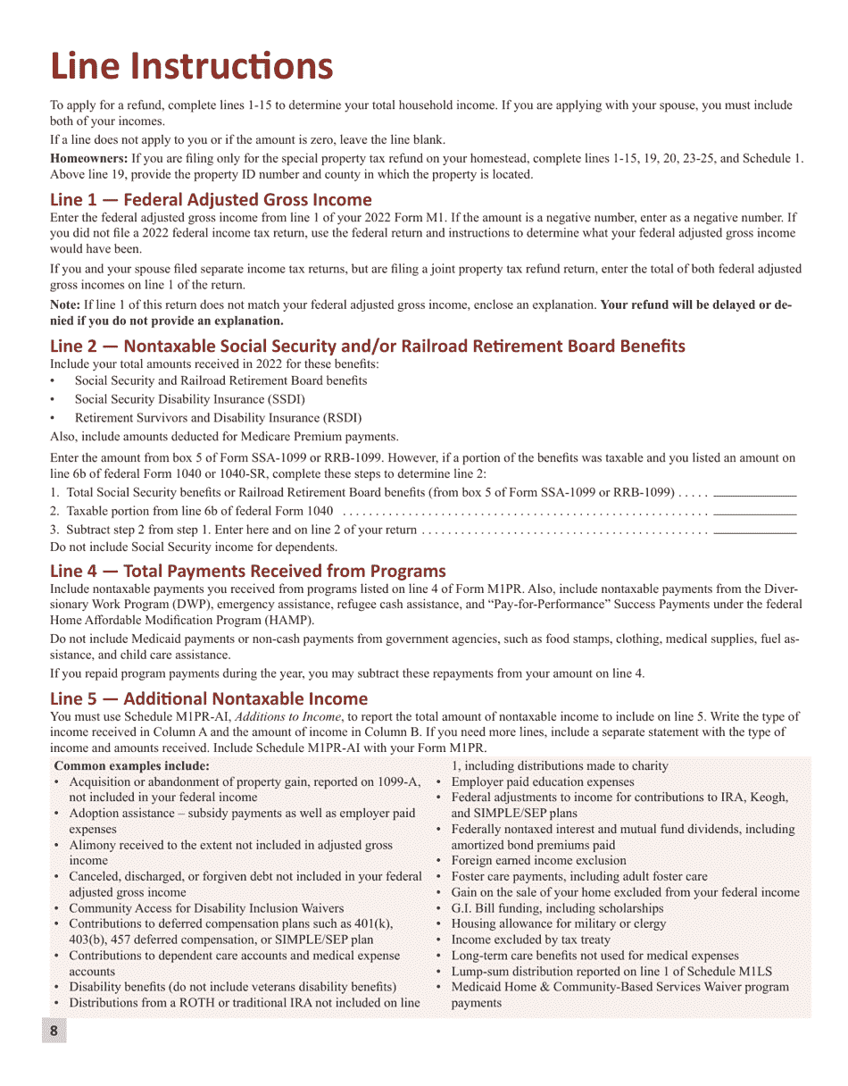 Instructions for Form M1PR Homestead Credit Refund (For Homeowners) and Renters Property Tax Refund - Minnesota, Page 8