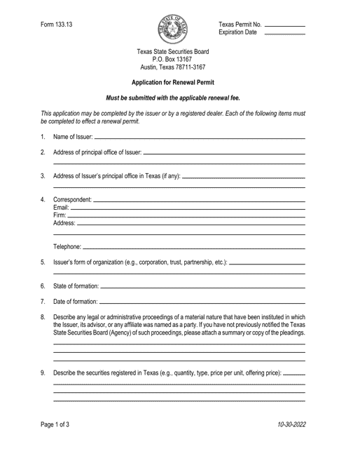 Form 133.13 Application for Renewal Permit - Texas