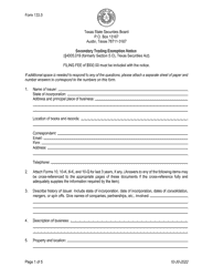 Document preview: Form 133.5 Secondary Trading Exemption Notice - Texas