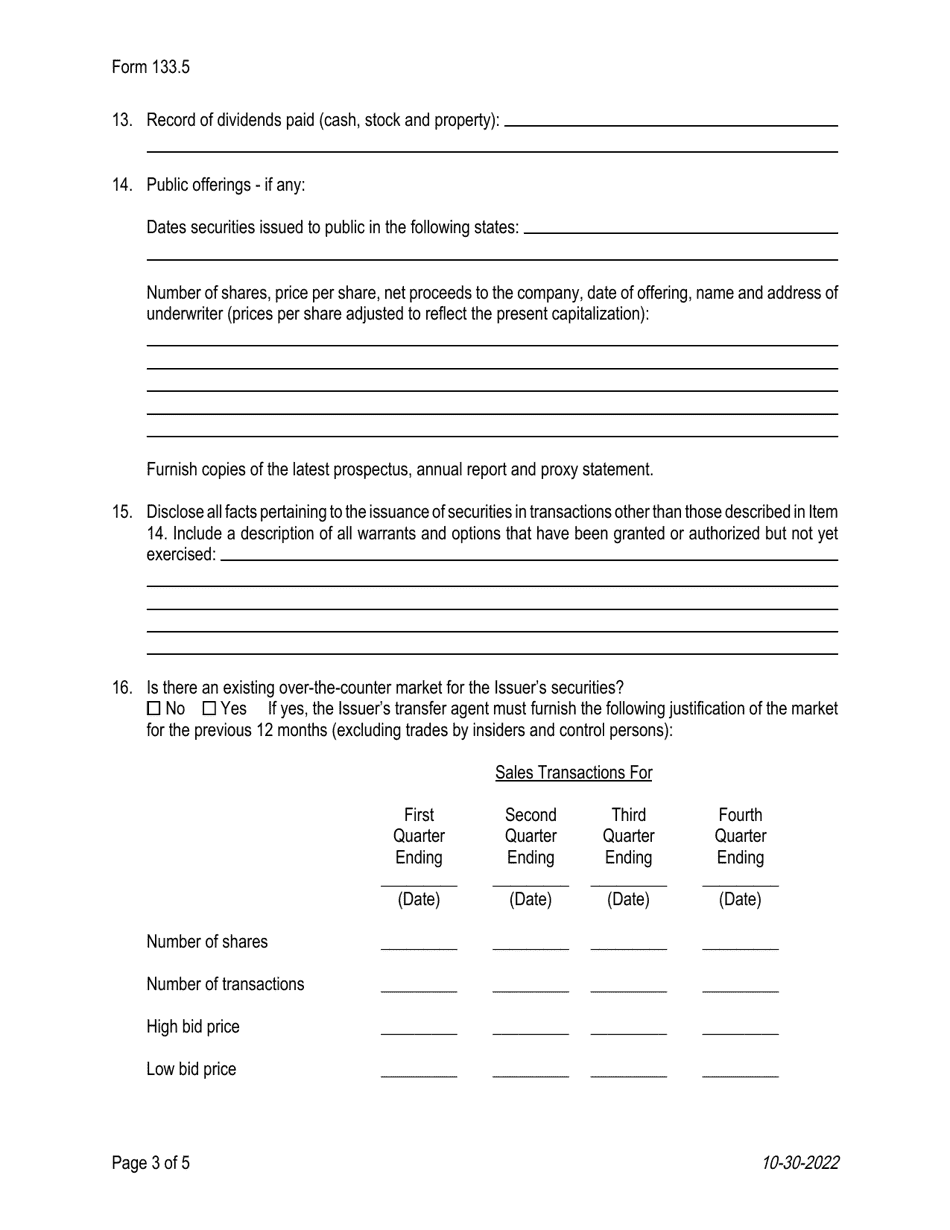 Form 133.5 Secondary Trading Exemption Notice - Texas, Page 3