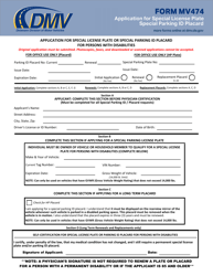 Document preview: Form MV474 Application for Special License Plate or Special Parking Id Placard for Persons With Disabilities - Delaware