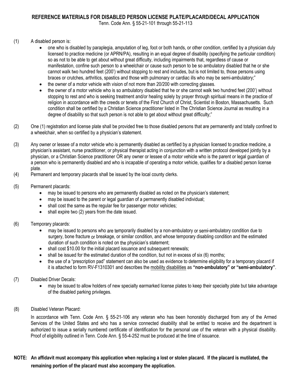 Form RV-F1310301 Application for Disabled Person License Plate, Placard, or Decal - Tennessee, Page 3