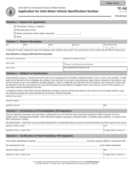 Document preview: Form TC-162 Application for Utah Motor Vehicle Identification Number - Utah
