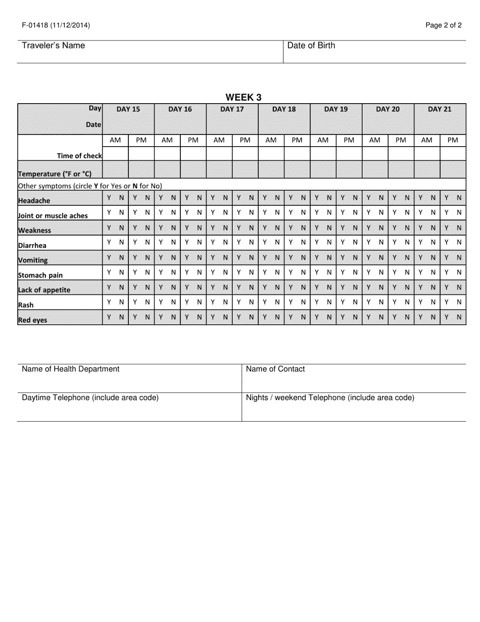 Form F-01418 21-day Monitoring Period Chart - Wisconsin, Page 2