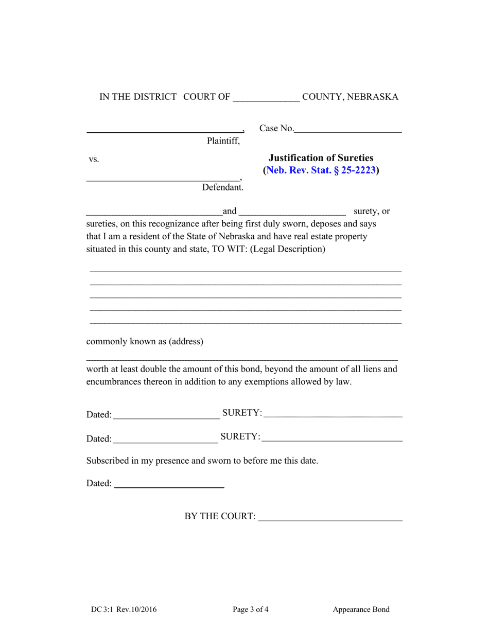 Form DC3:1 Appearance Bond - Nebraska, Page 3