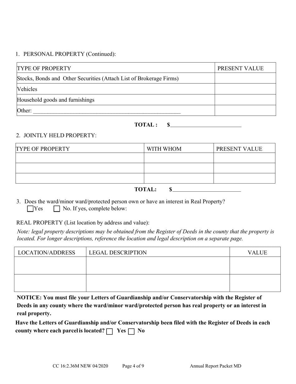 Form CC16:2.36M Annual Packet Md - Guardianship and Conservatorship for a Minor Annual Reporting Forms - Nebraska, Page 6