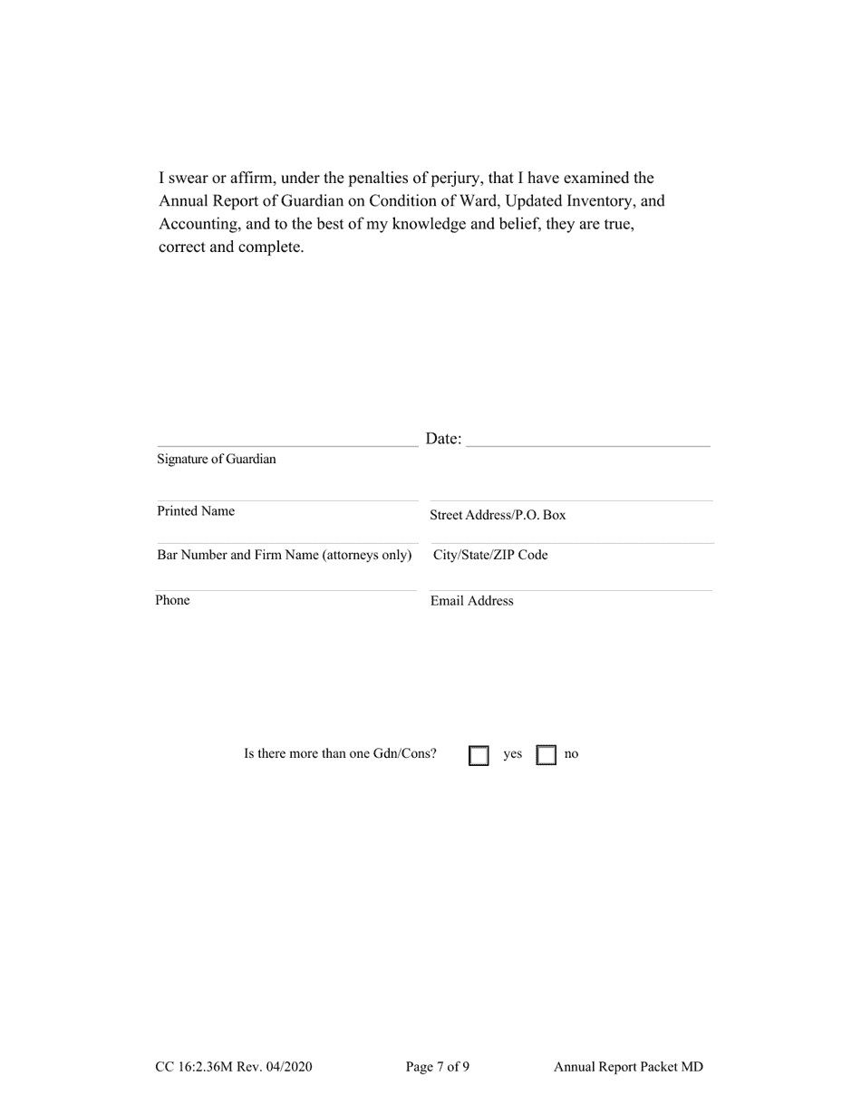 Form CC16:2.36M Annual Packet Md - Guardianship and Conservatorship for a Minor Annual Reporting Forms - Nebraska, Page 9