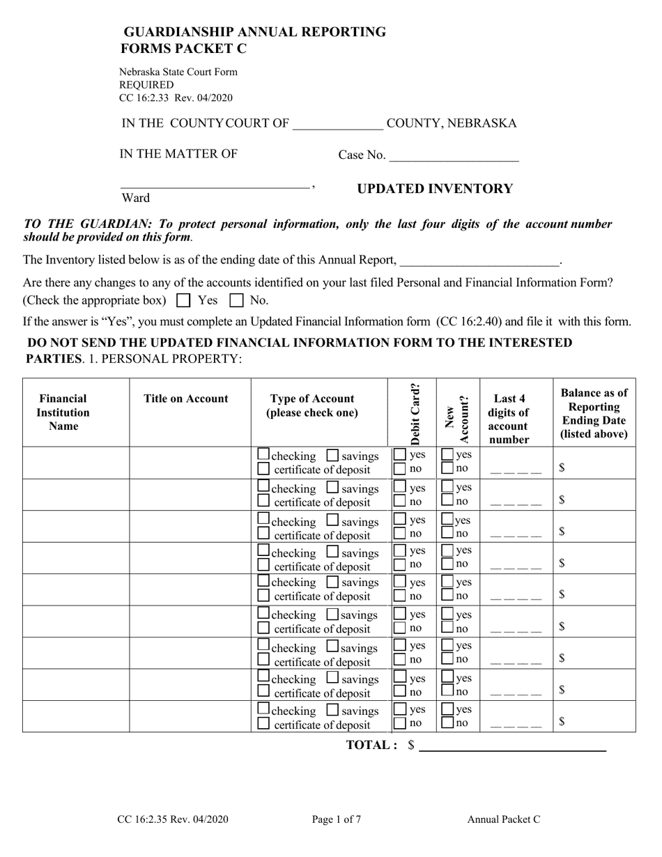 Form CC16:2.35 Annual Packet C - Conservatorship Annual Reporting Forms - Nebraska, Page 3