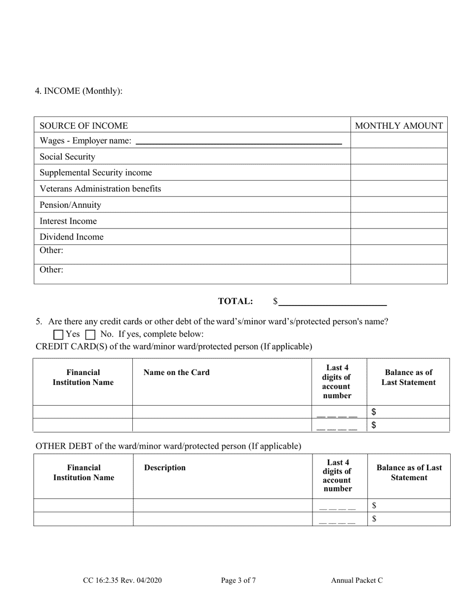 Form CC16:2.35 Annual Packet C - Conservatorship Annual Reporting Forms - Nebraska, Page 5