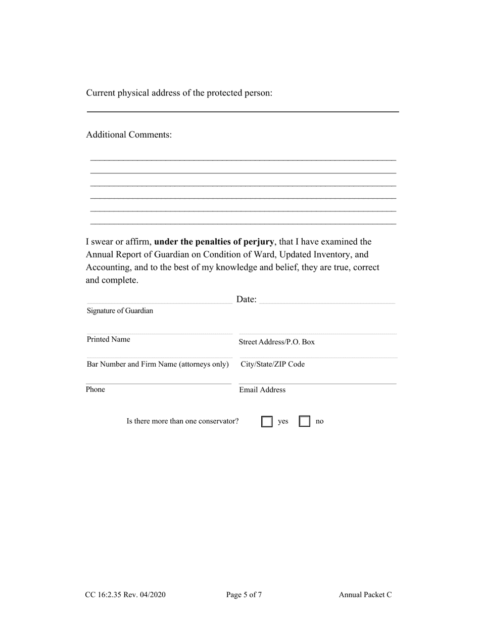 Form CC16:2.35 Annual Packet C - Conservatorship Annual Reporting Forms - Nebraska, Page 7