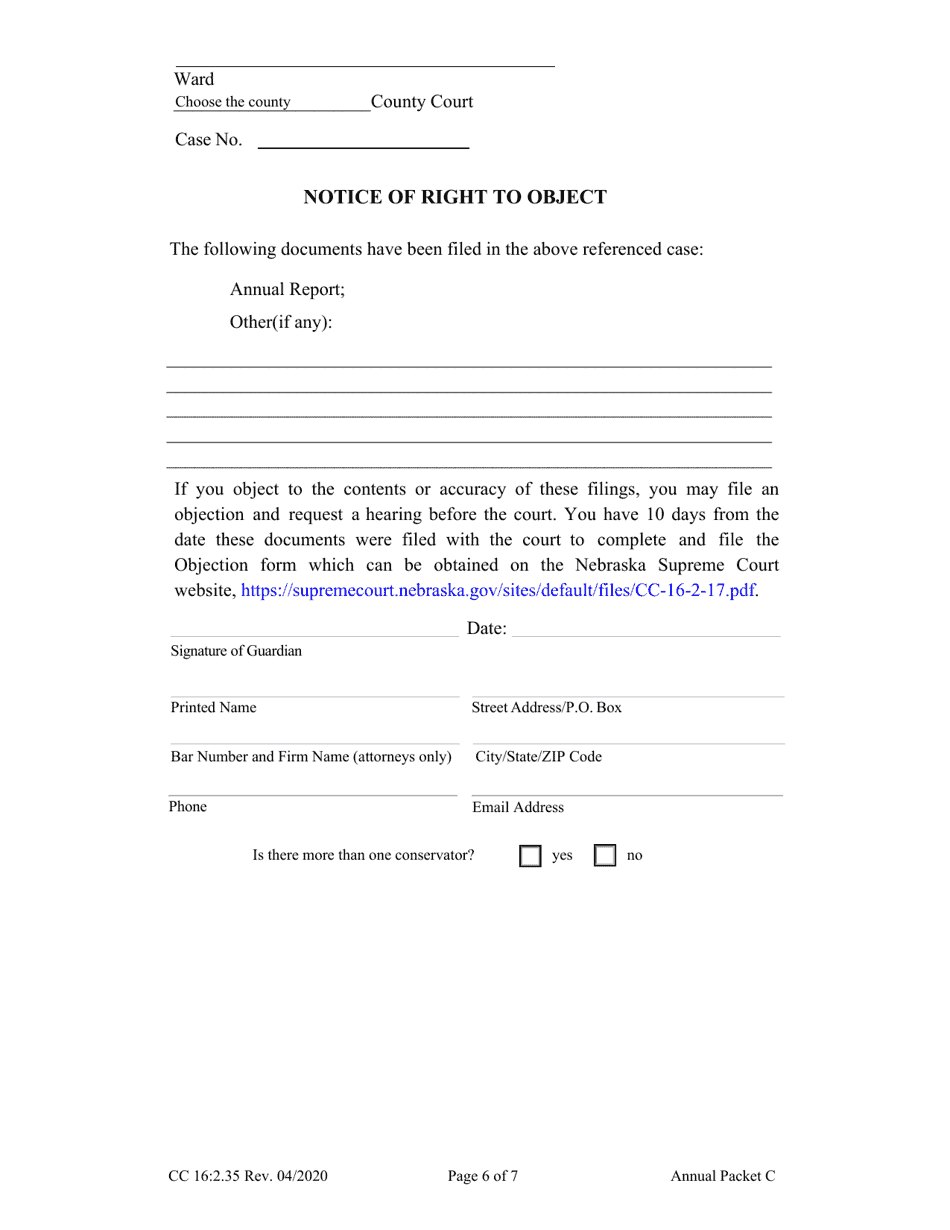 Form CC16:2.35 Annual Packet C - Conservatorship Annual Reporting Forms - Nebraska, Page 8