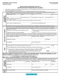 Document preview: Form F-05009 Application to Purchase a Copy of a Certificate of Birth Resulting in a Stillbirth - Wisconsin