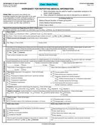 Document preview: Form F-05109 Worksheet for Reporting Medical Information - Wisconsin