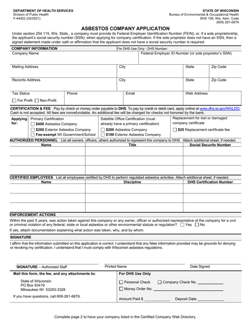 Form F-44002 Asbestos Certification Application - Wisconsin