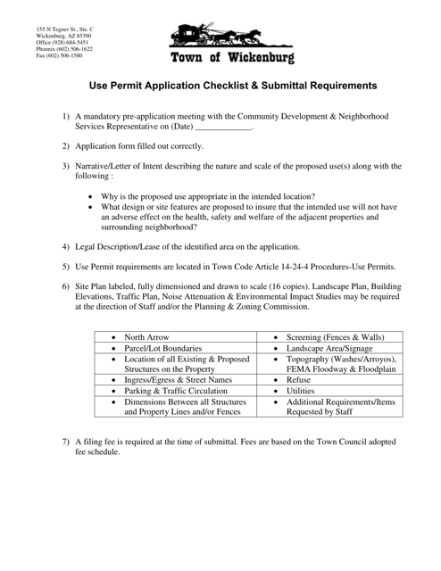 Use Permit Application Checklist & Submittal Requirements - Town of Wickenburg, Arizona Download Pdf