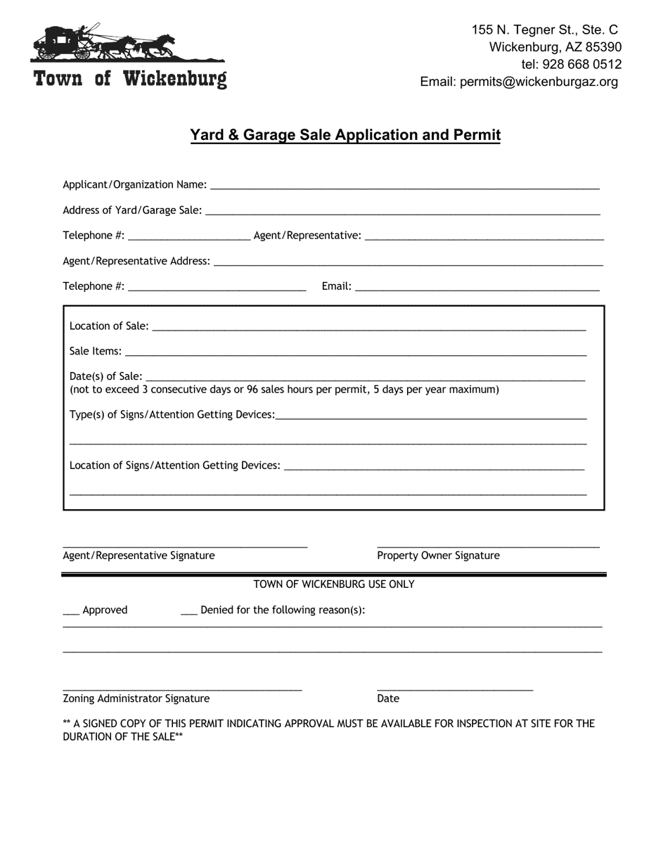 Yard  Garage Sale Application and Permit - Town of Wickenburg, Arizona, Page 1