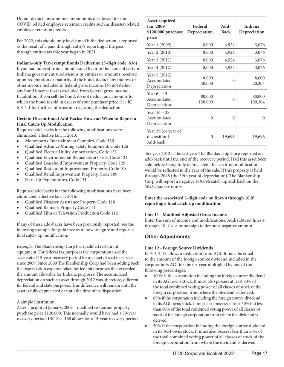 Instructions for Form IT-20, State Form 44275 Indiana Corporate Adjusted Gross Income Tax Return - Indiana, Page 17