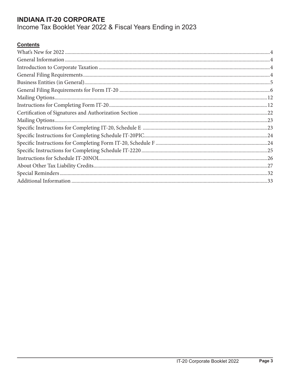 Instructions for Form IT-20, State Form 44275 Indiana Corporate Adjusted Gross Income Tax Return - Indiana, Page 3