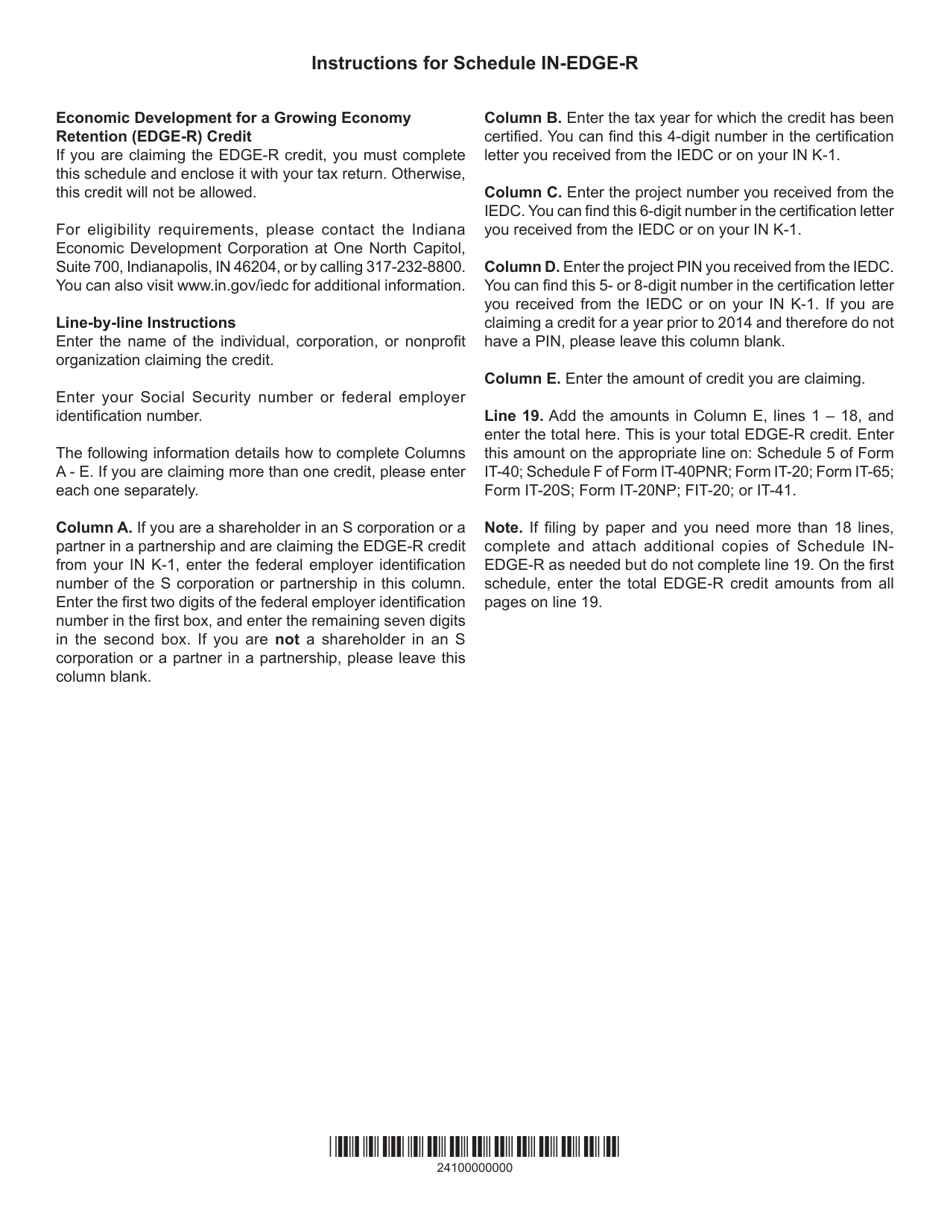 State Form 55363 Schedule IN-EDGE-R Economic Development for a Growing Economy Retention Credit - Indiana, Page 2