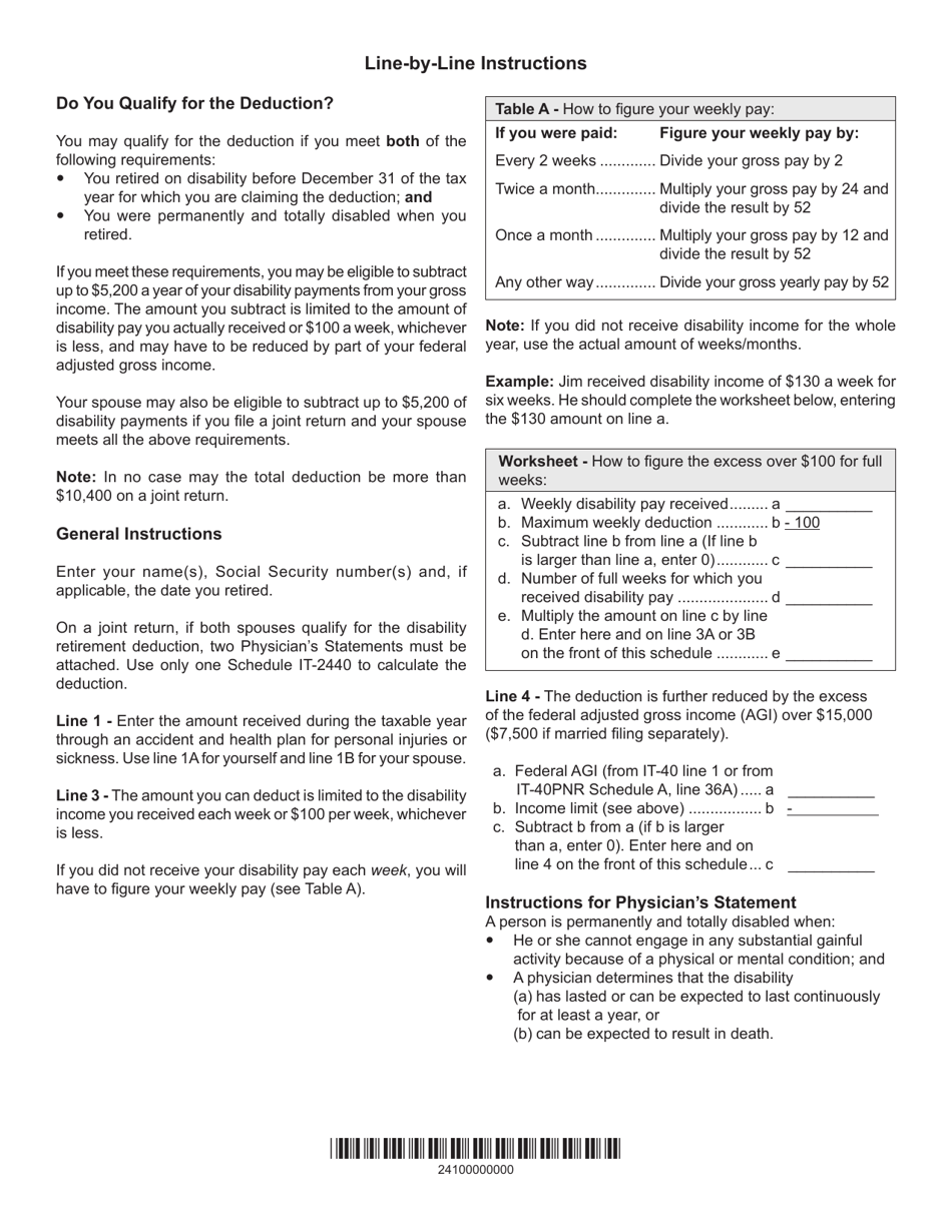 State Form 46003 Schedule IT-2440 Indiana Disability Retirement Deduction - Indiana, Page 2
