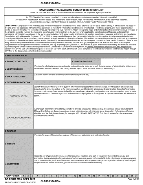 DD Form 2993 Environmental Baseline Survey (Ebs) Checklist