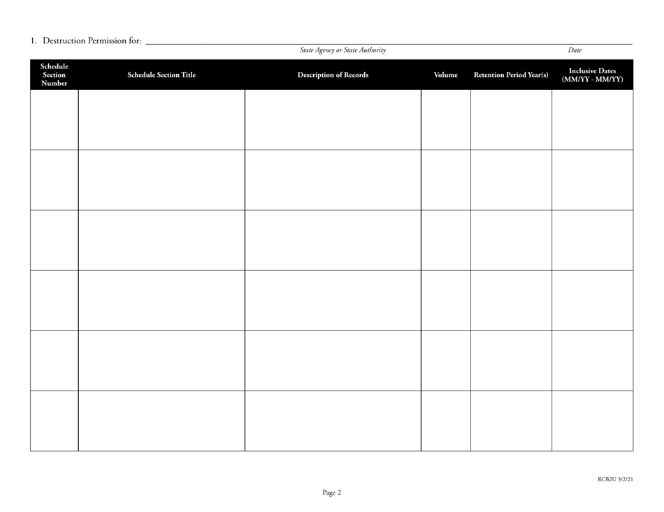 Form RCB-2U Universal Application for Destruction Permission (Paper and Electronic) - Massachusetts, Page 2
