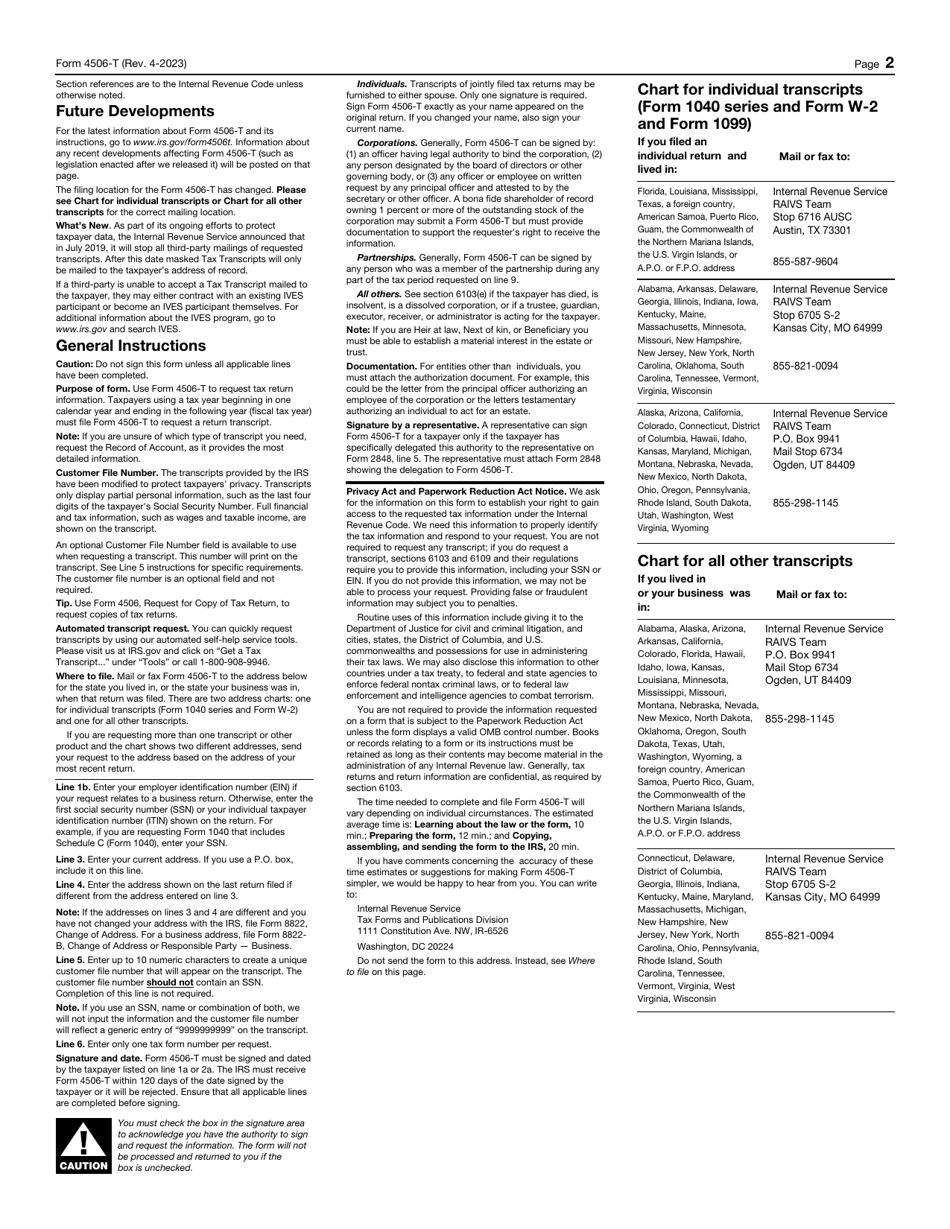 IRS Form 4506-T Request for Transcript of Tax Return, Page 2