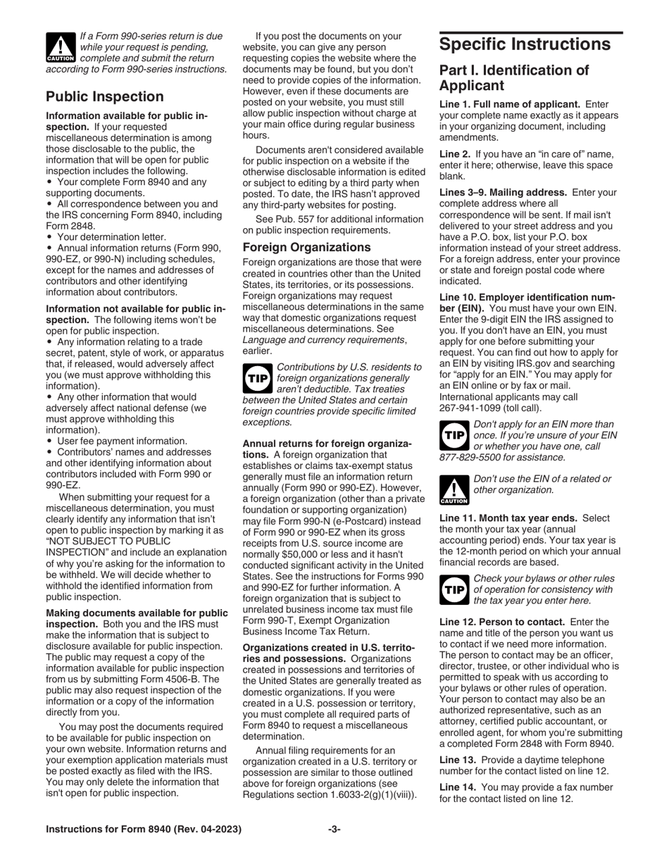 Instructions for IRS Form 8940 Request for Miscellaneous Determination, Page 3