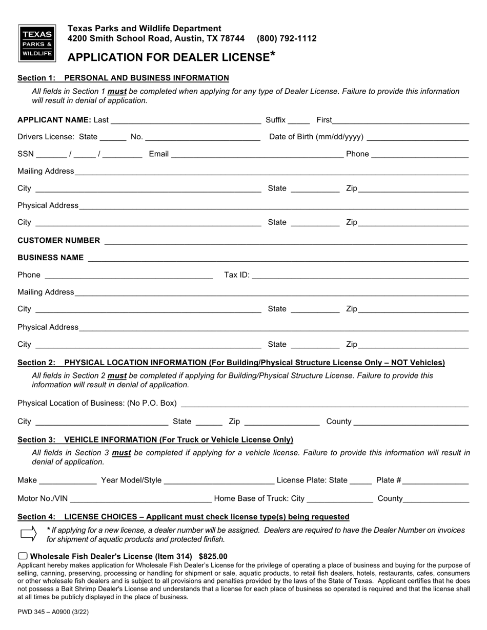 Form PWD345 Download Printable PDF or Fill Online Application for