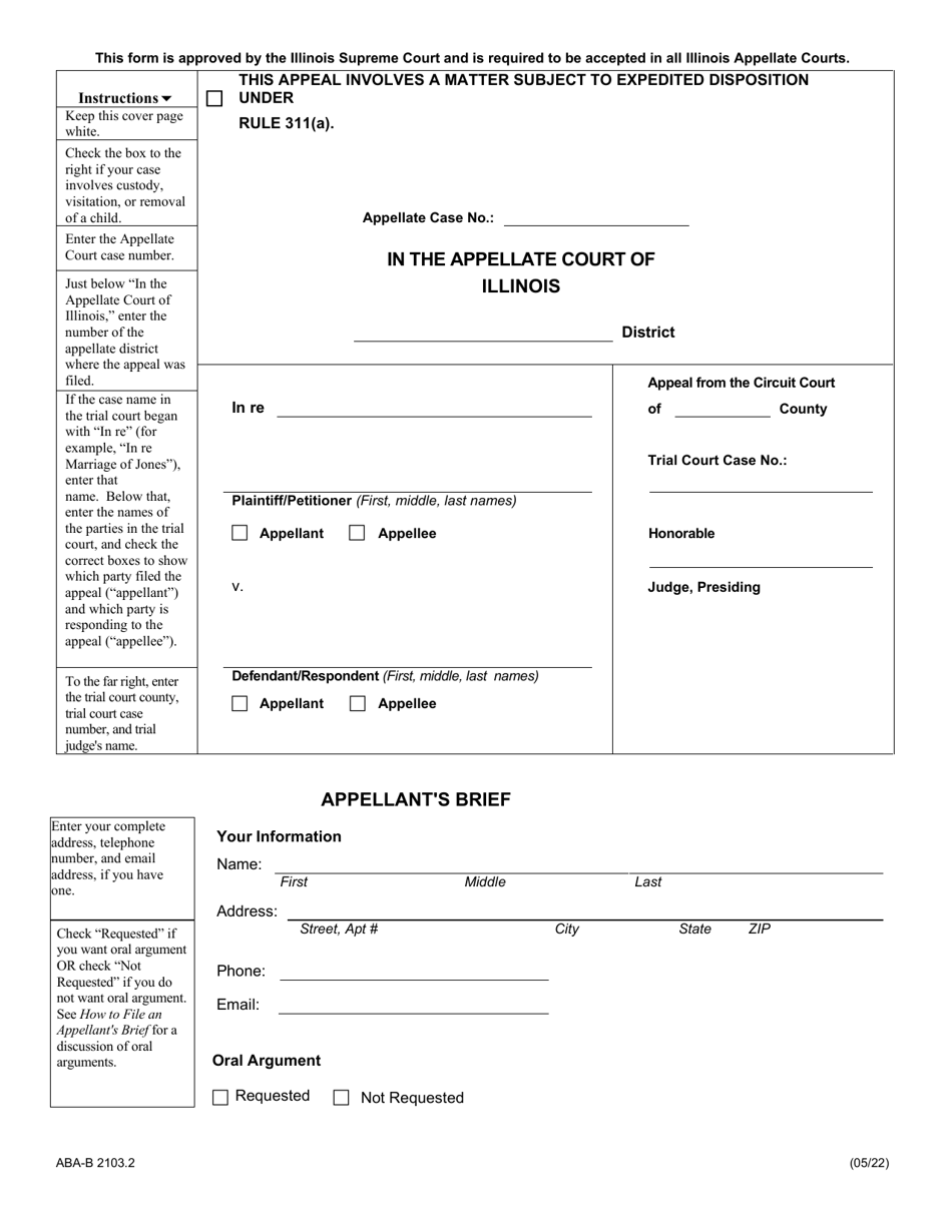 Form ABA-B2103.2 Appellants Brief - Illinois, Page 1