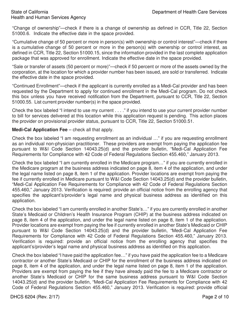 Form DHCS6204 Medi-Cal Provider Application - California, Page 4