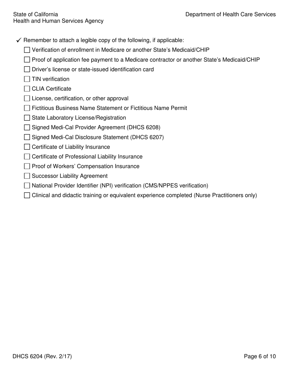 Form DHCS6204 Medi-Cal Provider Application - California, Page 8