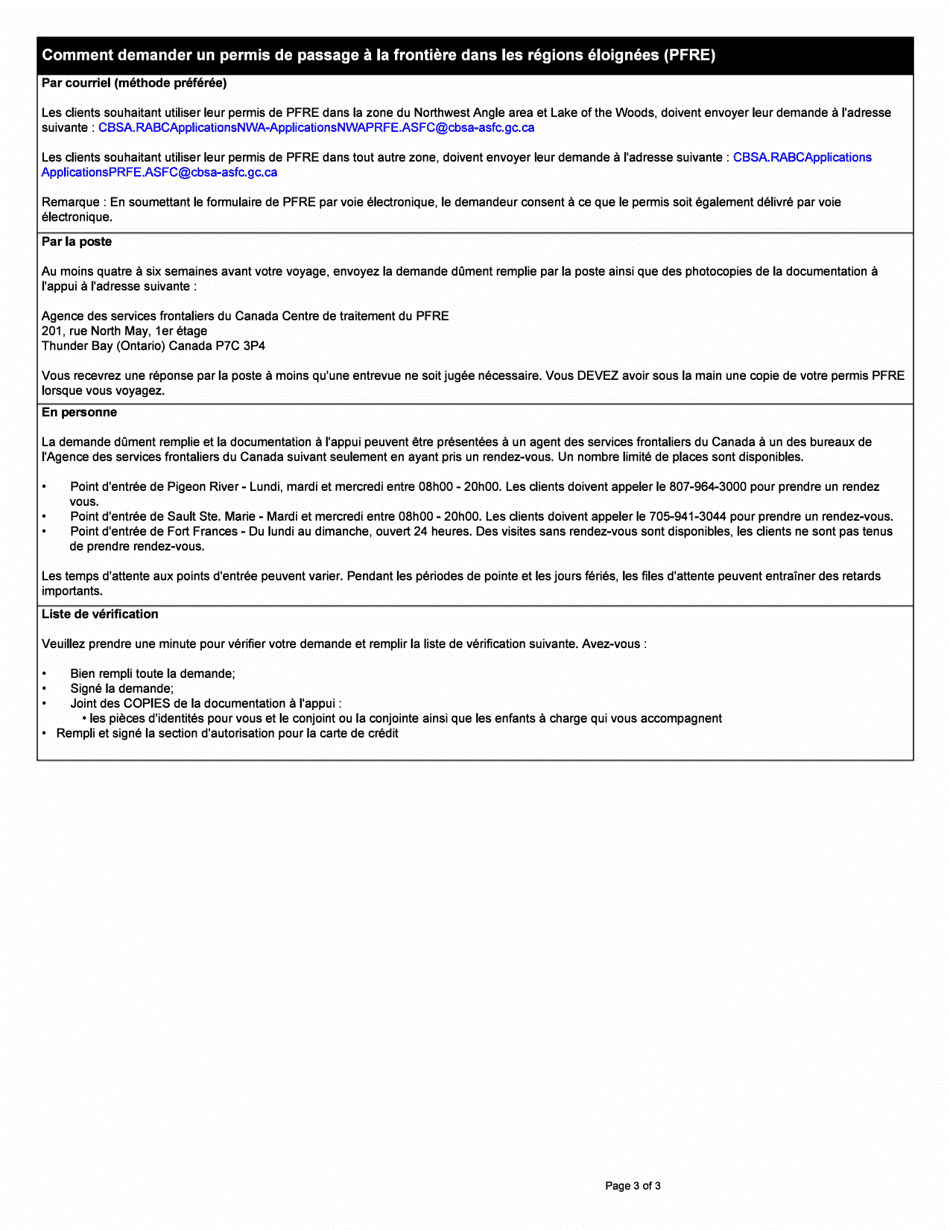 Forme BSF386 Permis De Passagea La Frontiere Dans Les Regions Eloignees - Canada (French), Page 3