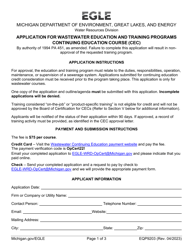 Document preview: Form EQP9203 Application for Wastewater Education and Training Programs Continuing Education Course (Cec) - Michigan
