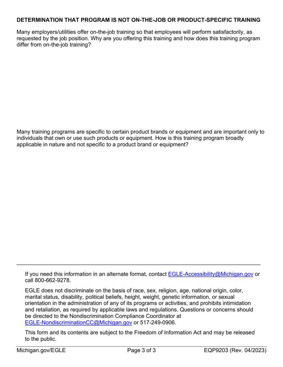 Form EQP9203 Application for Wastewater Education and Training Programs Continuing Education Course (Cec) - Michigan, Page 3