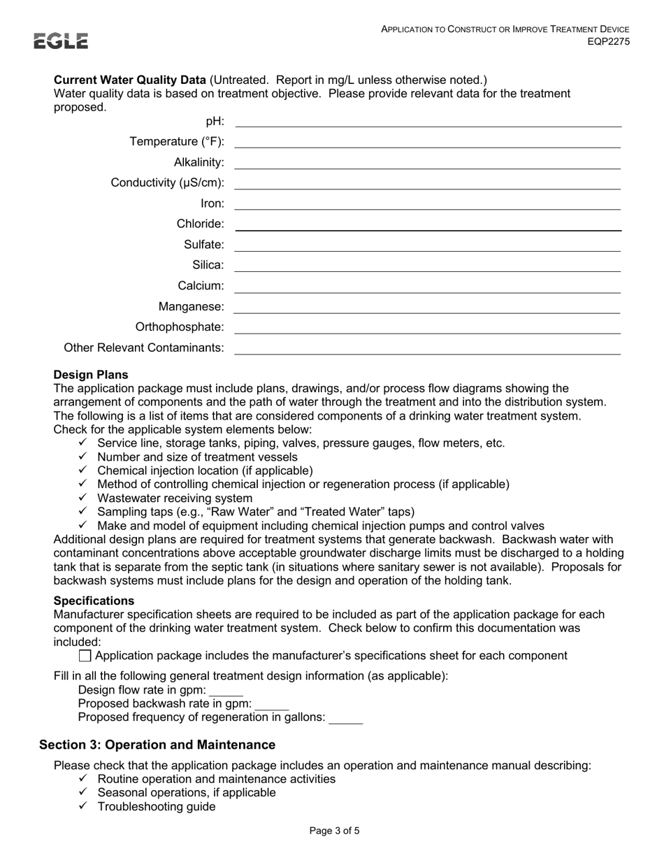Form EQP2275 Application to Construct or Improve Treatment Device - Michigan, Page 3