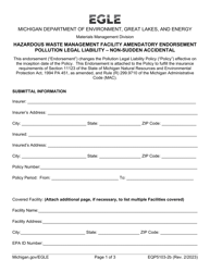 Document preview: Form EQP5103-2B Hazardous Waste Management Facility Amendatory Endorsement Pollution Legal Liability - Non-sudden Accidental - Michigan