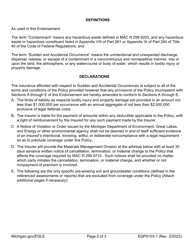 Form EQP5103-1 Hazardous Waste Management Facility Amendatory Endorsement Pollution Legal Liability - Sudden and Accidental for Pre-accepted Policies - Michigan, Page 2