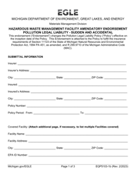 Document preview: Form EQP5103-1B Hazardous Waste Management Facility Amendatory Endorsement Pollution Legal Liability - Sudden and Accidental - Michigan