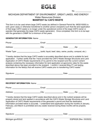 Form EQP9328 Manifest for Cafo Waste - Michigan