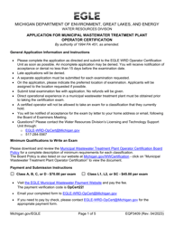 Form EQP3409 Application for Municipal Wastewater Treatment Plant Operator Certification - Michigan