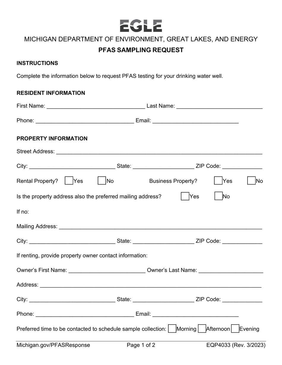 Form EQP4033 Pfas Sampling Request - Michigan, Page 1