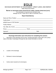Document preview: Form EQP9234 Report of Discharge From Concentrated Animal Feeding Operation (Cafo) - Michigan
