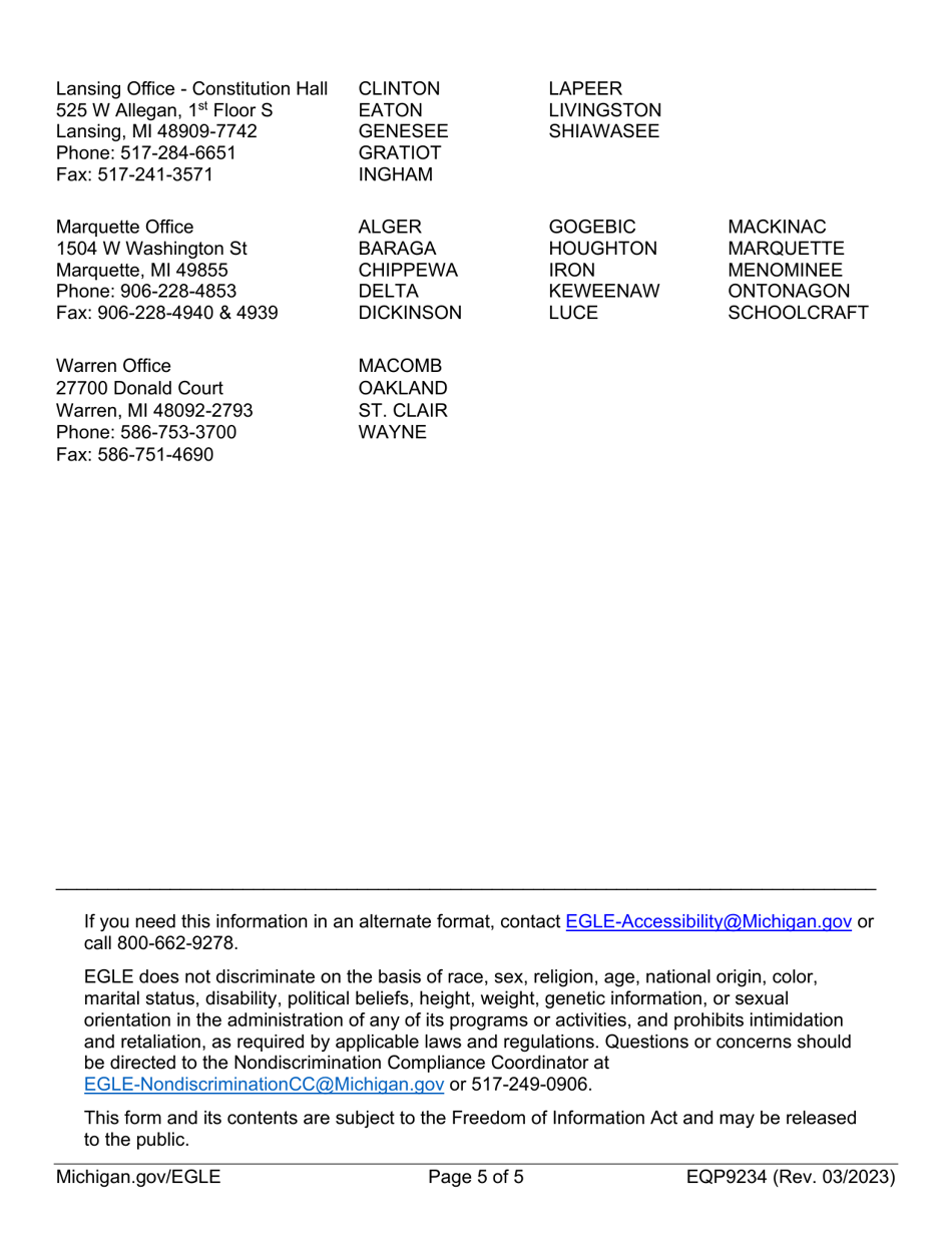 Form EQP9234 Report of Discharge From Concentrated Animal Feeding Operation (Cafo) - Michigan, Page 5