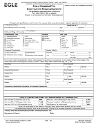 Form EQP1733 Public Swimming Pool Construction Permit Application - Michigan
