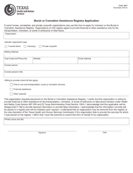 Document preview: Form 1017 Burial or Cremation Assistance Registry Application - Texas