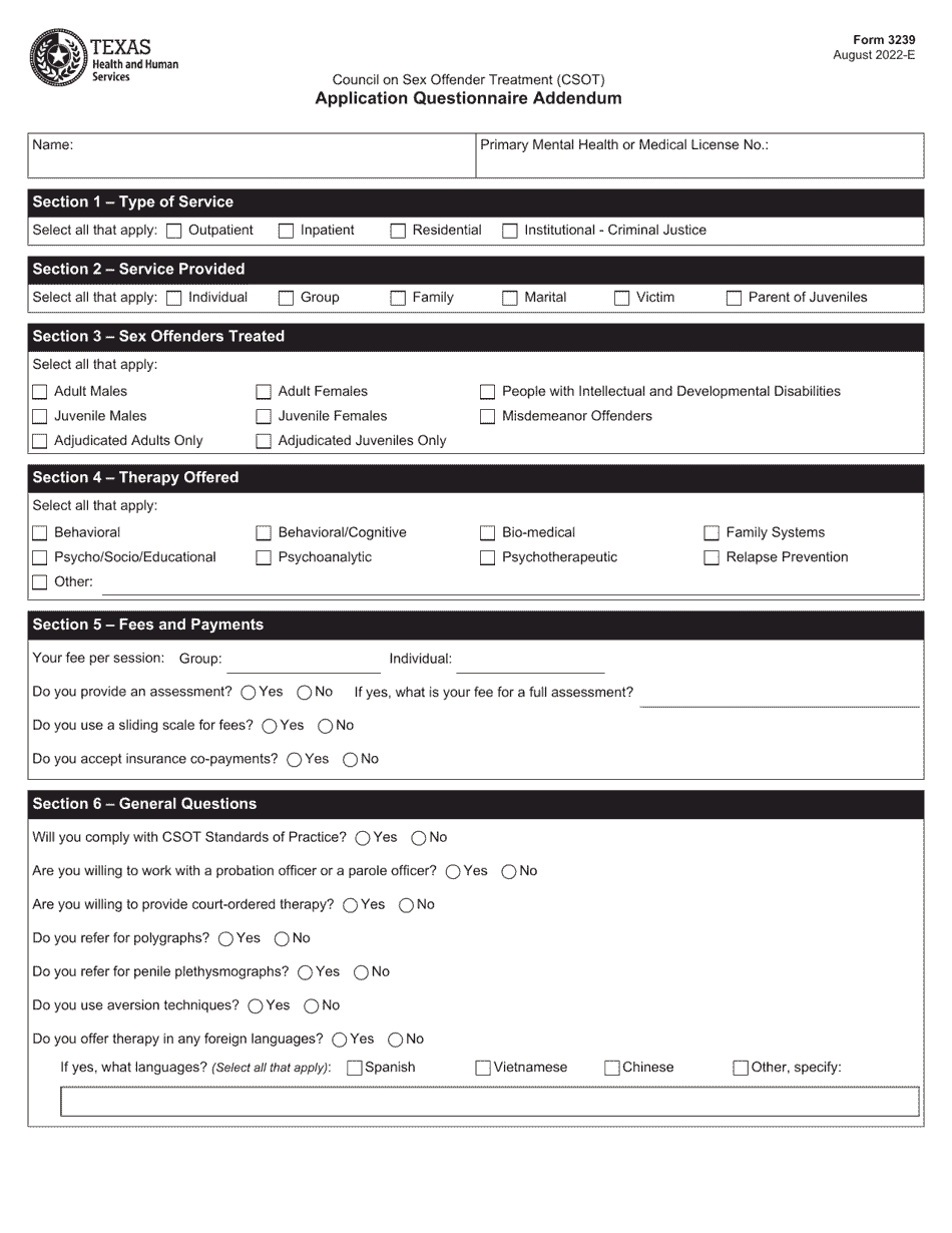 Form 3239 Initial Licensed Sex Offender Treatment Provider or Affiliate Sex Offender Treatment Provider Licensure Application - Texas, Page 4