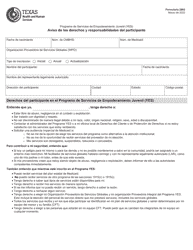 Formulario 2802-S Aviso De Los Derechos Y Responsabilidades Del Participante - Programa De Servicios De Empoderamiento Juvenil (Yes) - Texas (Spanish)